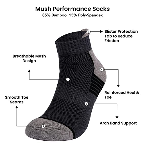 Mush Bamboo Performance Socks for Men || Sports & Casual Wear Ultra Soft, Anti Odor, Breathable Ankle Length Pack of 3 UK Size 6-10 Pack of 6
