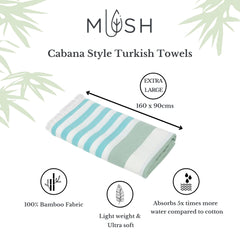 Mush 100% Bamboo Extra Large Towels for Bath || Ultra Soft, Absorbent, Quick Dry, Compact Cabana Styled Bath Towel for Men and Women for Daily Use, Beach, Pool, Gym(Turquoise & Light Green, 1)