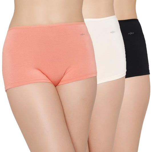 Mush Womens Ultra Soft High Waist Bamboo Modal Boyshorts || Breathable Panties || Anti-Odor, Seamless, Anti Microbial Innerwear (Pack of 3)