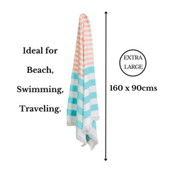Mush 100% Bamboo Extra Large Cabana Style Turkish Towel - (90 X 160 Cms) - Ideal for Beach, Bath, Pool, Gym, Dress Towel Etc (Peach Aqua & Light Green Grey XL-2)