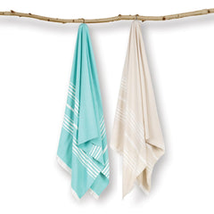 Mush Bamboo Turkish Towel | 100% Bamboo |Ultra Soft, Absorbent & Quick Dry Towel for Bath, Beach, Pool, Travel, Spa and Yoga | 29 x 59 Inches (Aqua & Beige)
