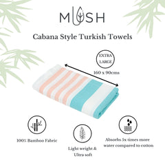 Mush Bamboo Extra Large Cabana Style Turkish Towel | Ideal for Beach, Bath, Pool, Travel & Yoga | Size : 90 x 160 cms | Peach-Turquoise & Turquoise-Light Green, Pack of 2