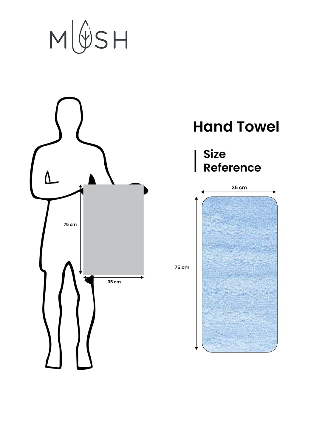 Mush 600 GSM Hand Towel Set of 2- Sky Blue & Navy Blue | 100% Bamboo Hand Towel |Ultra Soft, Absorbent & Quick Dry Towel for Gym, Pool, Travel, Spa and Yoga | 29.5 x 14 Inches