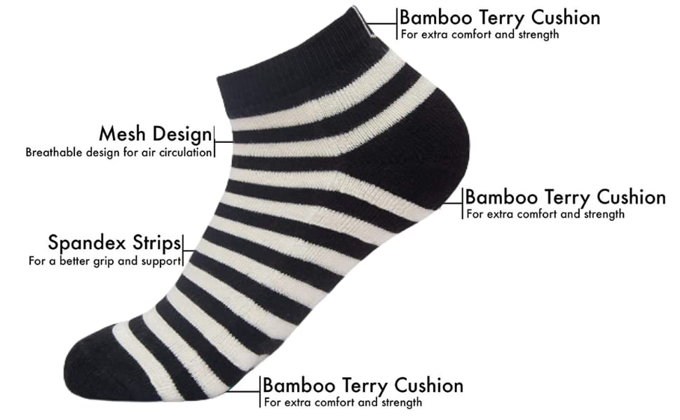 Mush Bamboo Socks for Men & Women - Ultra Soft, Breathable, Odor Control with Mesh Design Ankle socks for running, exercise & sports Pack of 3