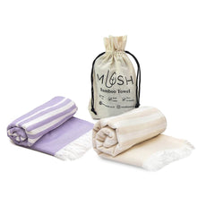 Mush 100% Bamboo Light Weight & Ultra-Compact Turkish Towel Super Soft, Absorbent, Quick Dry, Anti-Odor Bamboo Towel for Bath, Travel, Gym, Swim and Workout (2, Beige - Lavender)