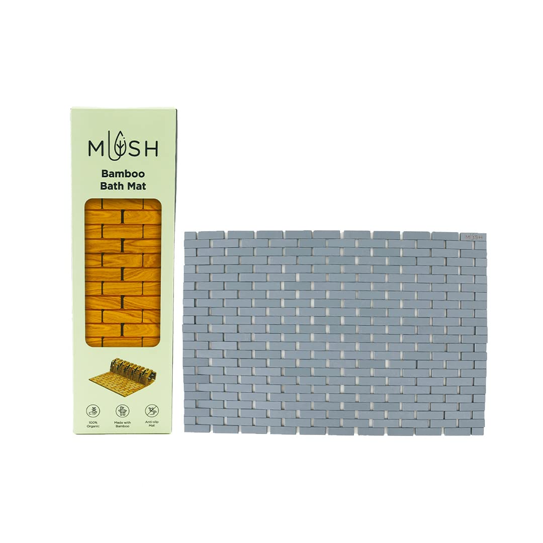 Mush Multipurpose Bamboo Mat for Bathroom, Kitchen, Door Mat, Patio, SPA, Sauna etc. Made with Water-Resistant Organic Bamboo Wood (1,Grey) 80*60