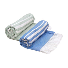 Mush Bamboo Turkish Towel Set: Perfect Diwali, Wedding, Housewarming, Anniversary Gifts for Women, Men, Couples. Soft, Absorbent, Compact, Quick Dry Towel for Bath, Travel, Gym, Beach, Pool, Yoga (Gift Box : 2 Blue - Light Green)