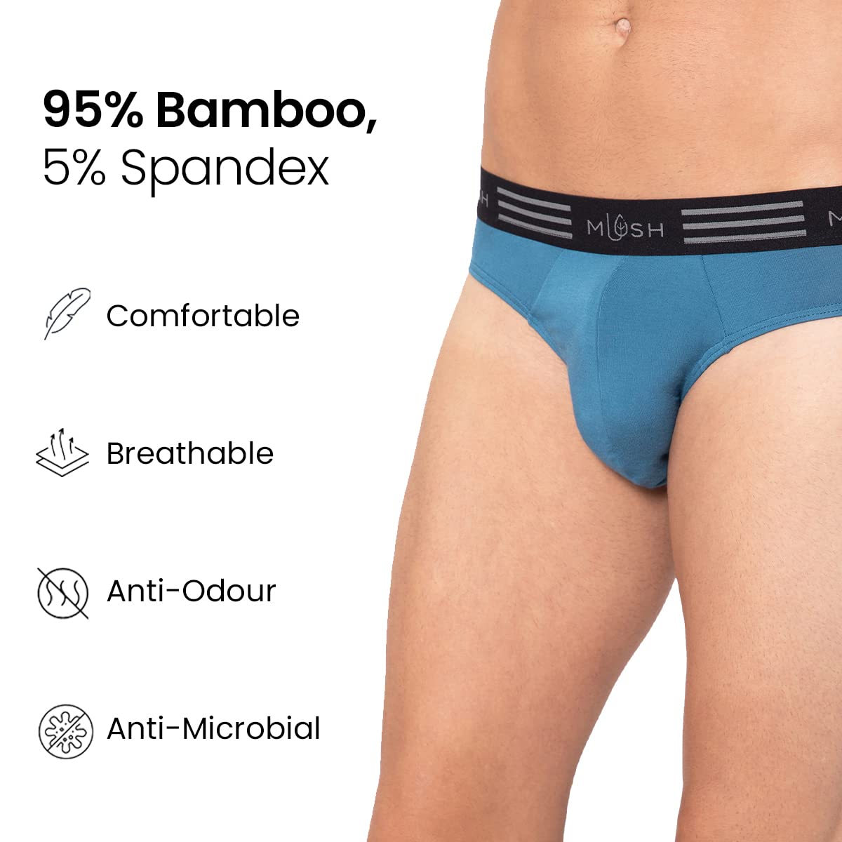 Mush Ultra Soft, Breathable, Feather Light Men's Bamboo Brief || Naturally Anti-Odor and Anti-Microbial Bamboo Innerwear Pack of 2 (S, Blue and Black)