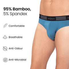Mush Ultra Soft, Breathable, Feather Light Men's Bamboo Brief || Naturally Anti-Odor and Anti-Microbial Bamboo Innerwear Pack of 2 (S, Blue and Black)