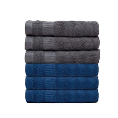 Mush 600 GSM Hand Towel Set of 6 | 100% Bamboo |Ultra Soft, Absorbent & Quick Dry Towel for Bath, Gym, Pool, Travel, Spa and Yoga | 29.5 x 14 Inches (6, Navy Blue, Grey)