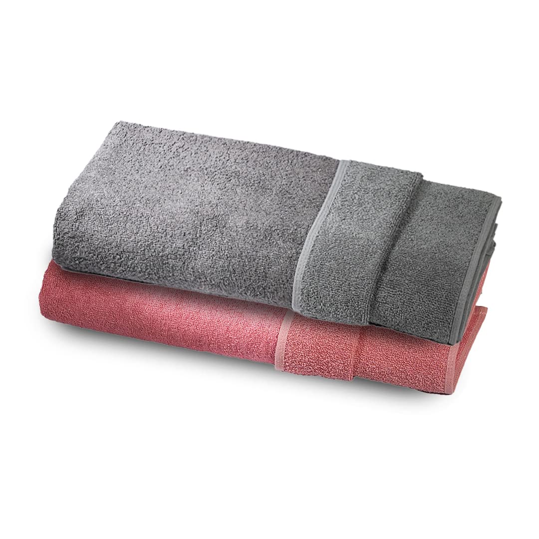 Mush Duo - One Side Soft Bamboo Other Side Rough Cotton - Special Dual Textured Towel for Gentle Cleanse & Exfoliation (2, Coral Orange & Grey Opel)