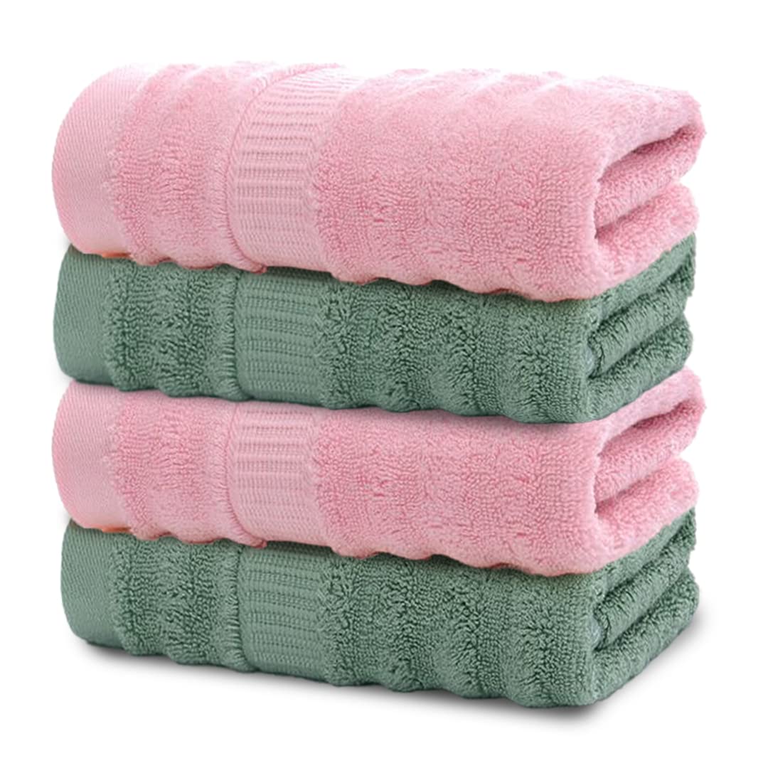Mush 100 % Bamboo 600 GSM Bath Towel |Ultra Soft, Absorbent & Quick Dry Towel for Bath |Towel Set of 4| Solid | Couple Towel Set |Olive Green & Pink| 29 x 59 Inches