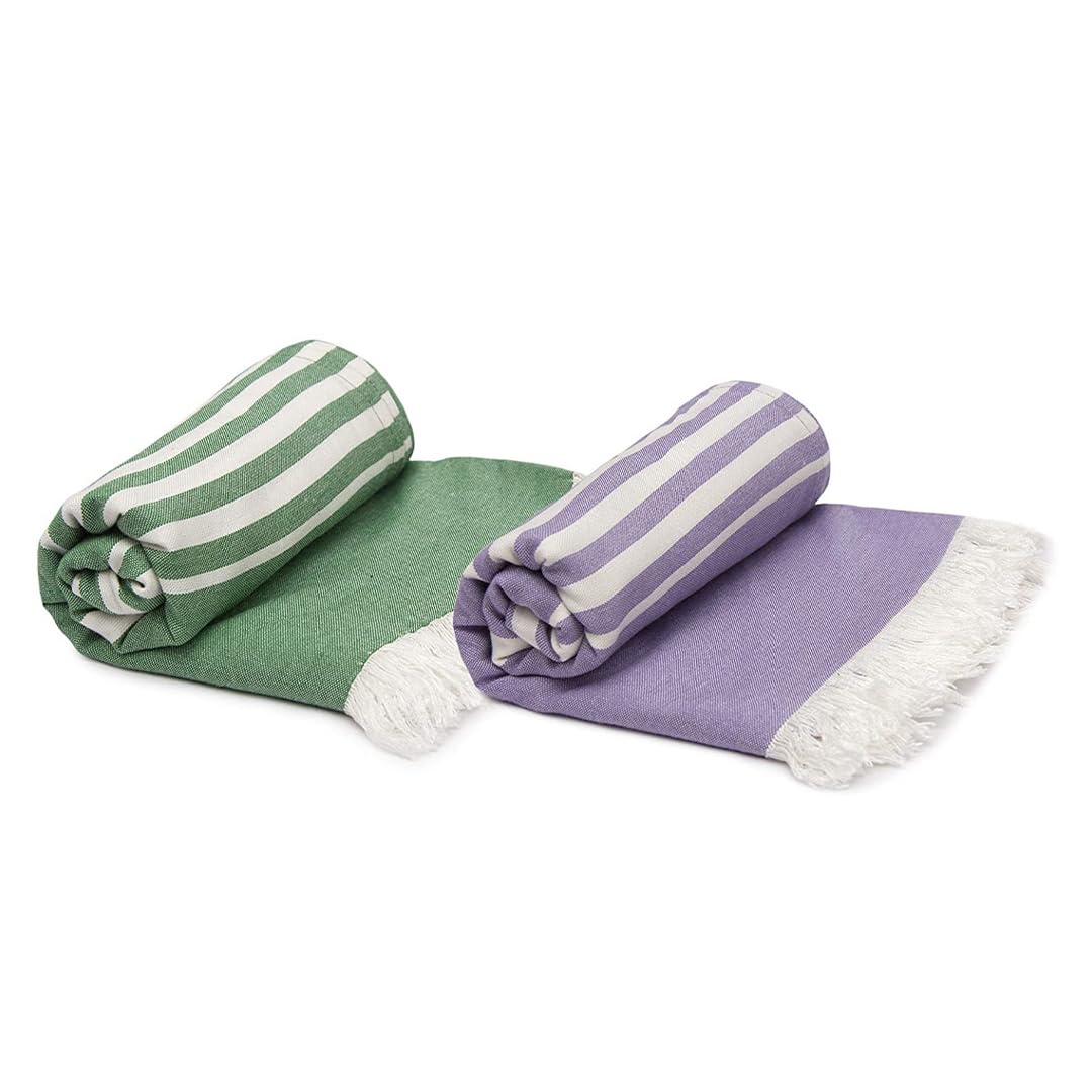 Mush Bamboo Turkish Towel Set: Perfect Diwali, Wedding, Housewarming, Anniversary Gifts for Women, Men, Couples. Soft, Absorbent, Compact, Quick Dry Towel for Bath, Travel, Gym, Beach, Pool, Yoga (2, Gift Box : Lavender - Dark Green)