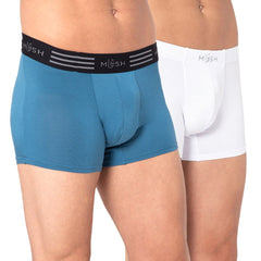 Mush Ultra Soft, Breathable, Feather Light Men's Bamboo Trunk || Naturally Anti-Odor and Anti-Microbial Bamboo Innerwear Pack of 2 (L, Blue and White)