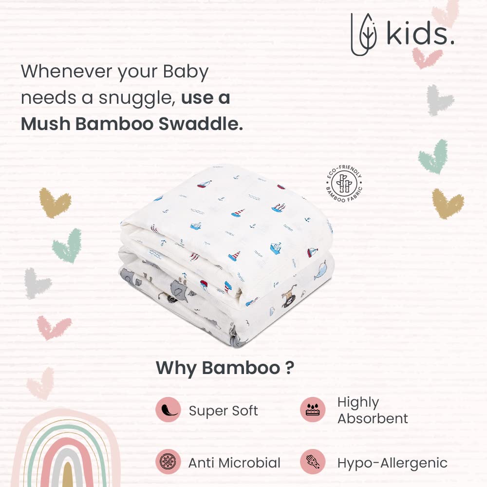 Mush Super Soft 100% Bamboo Swaddle | Multipurpose - Baby Towel/Baby Blanket || Breathable, Thermoregulating, Absorbent Baby Swaddle Wrap for New Born Baby Gifts