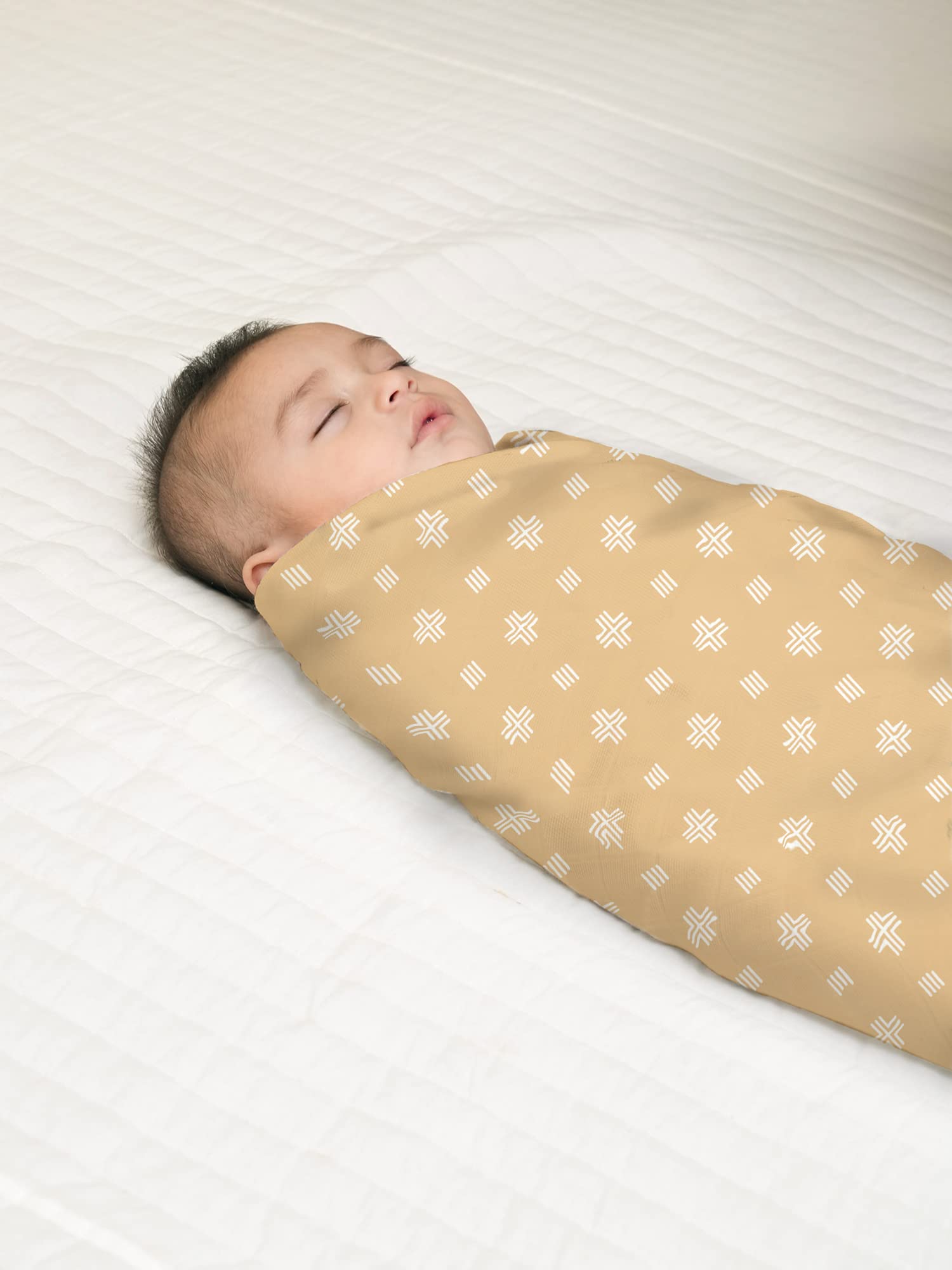 Mush 100% Bamboo Swaddle : Ultra Soft, Breathable, Thermoregulating, Absorbent, Light Weight and Multipurpose Bamboo Wrapper / Baby Bath Towel / Blanket (1, Geo Mustard)