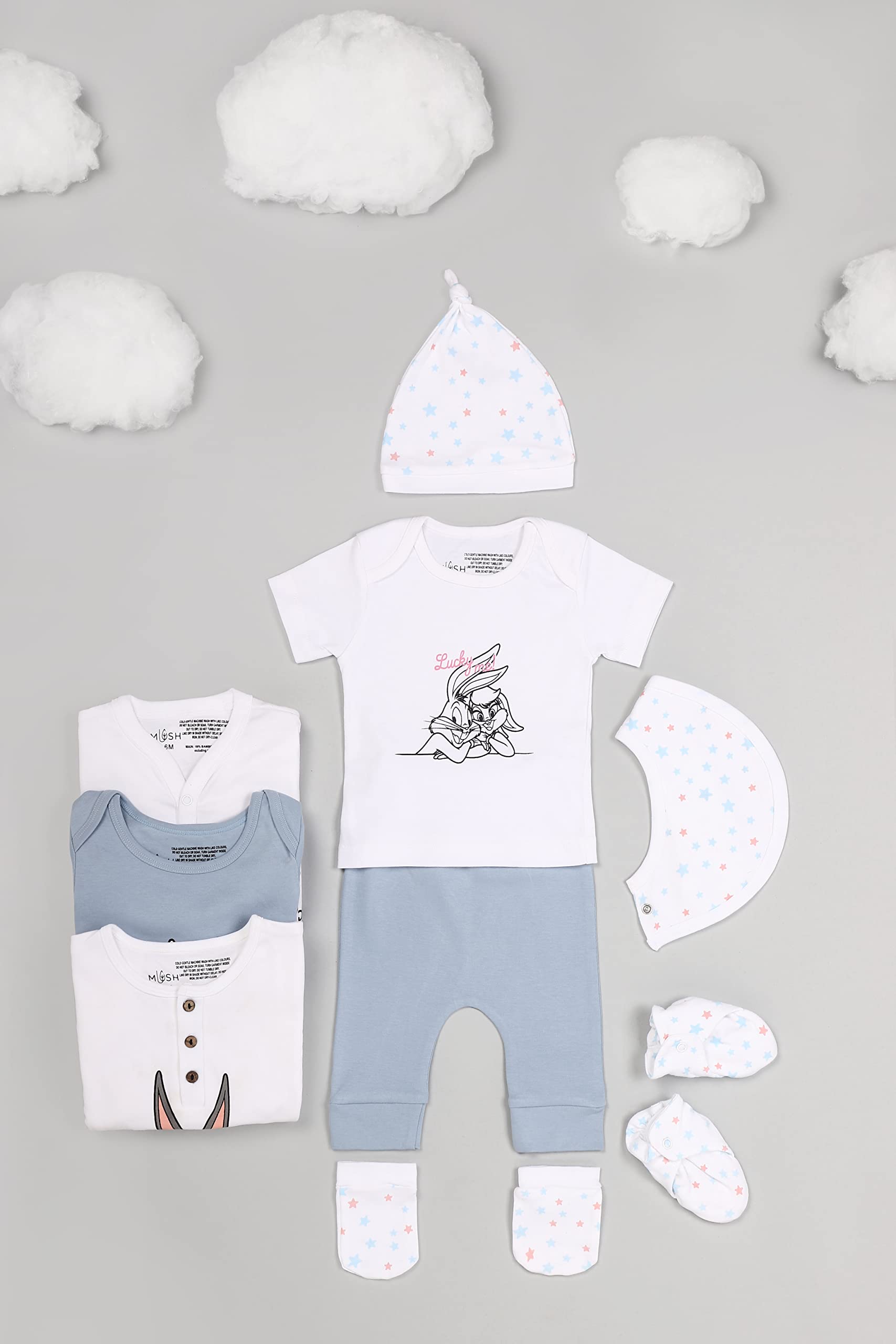 Mush Ultra Soft Bamboo Unisex Fabric Unisex Gift Set for New Born Baby/Kids Pack of 9, (3-6 Month, Stary Night)