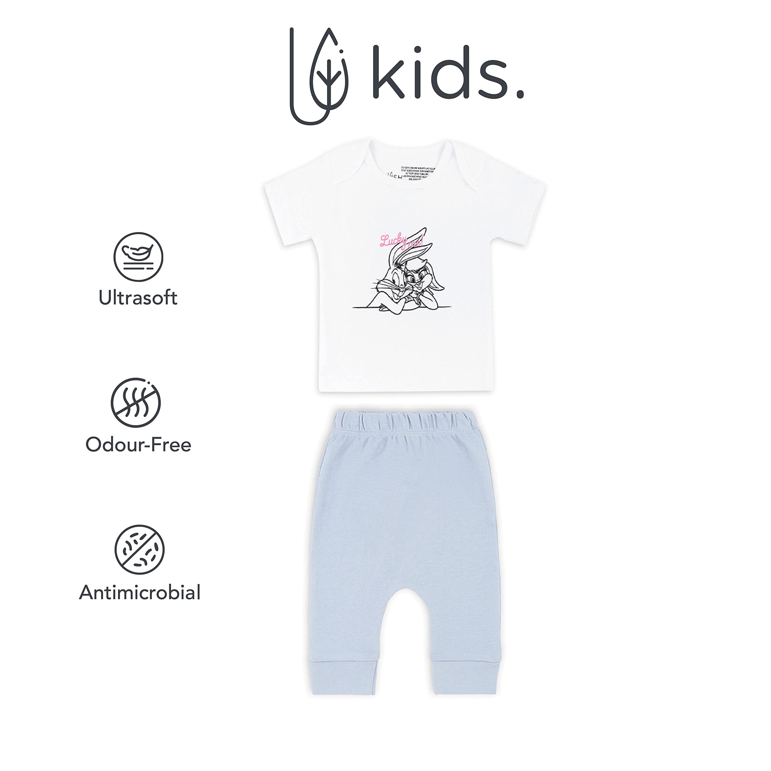 Mush Ultra Soft Bamboo Unisex Tees & Pants Combo Set for New Born Baby/Kids,Pack of 2 (3-6 Month, Stary Night)