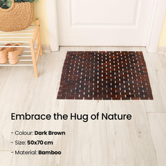 Mush Bamboo Wooden Rectangular Door Mat | Floor Mat | Non-Slip Quick Drying Mat for Home, Office | Anti Slip Silicone Pads |Large Size(50x70cm) | Pack of 1, Dark Brown