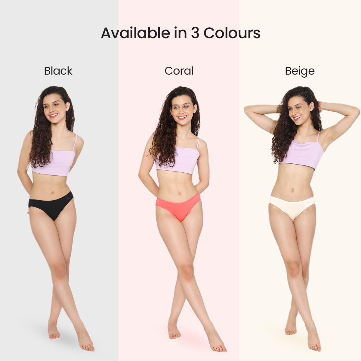Mush Womens Ultra Soft Bamboo Modal Bikini Brief || Breathable Panties || Anti-Odor, Seamless, Anti Microbial Innerwear (M- Pack of 3, Beige, Black & Rose Pink)