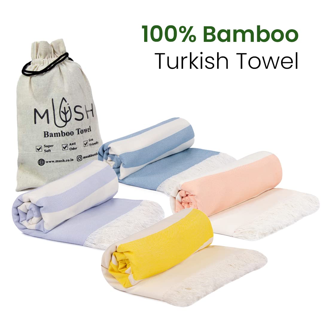 Mush 100% Bamboo Ultra-Compact Turkish Towel Super Soft,Absorbent, Quick Dry,Anti-Odor Bamboo Towel for Bath,Travel,Gym, Swim and Workout (4, Ice melt Blue,Yellow,New Peach,Muted Blue)