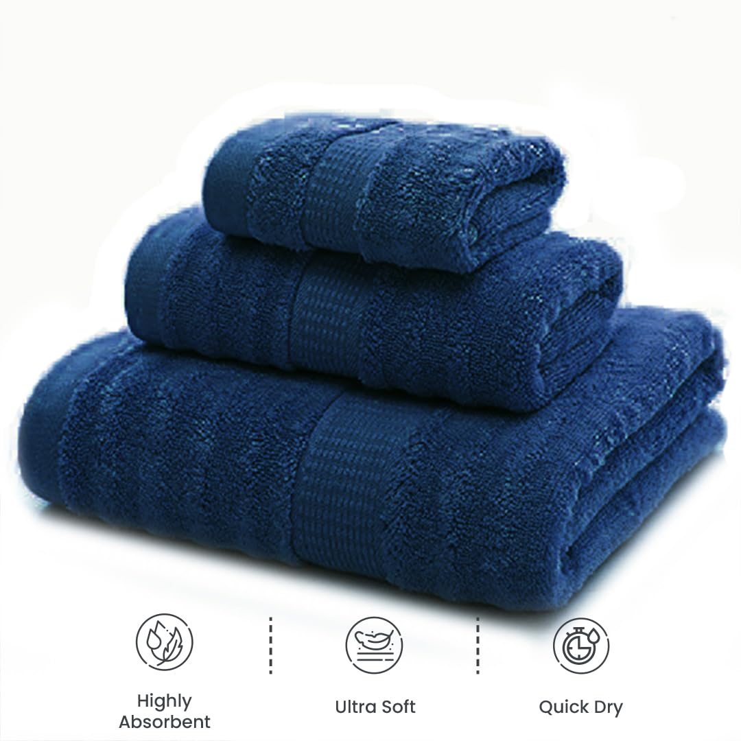 Mush Bamboo Luxurious 3 PieceTowels Set | Ultra Soft, Absorbent and Antimicrobial (Bath Towel, Hand Towel and Face Towel) Perfect as a Diwali/House Warming (Gift Box : Navy Blue)