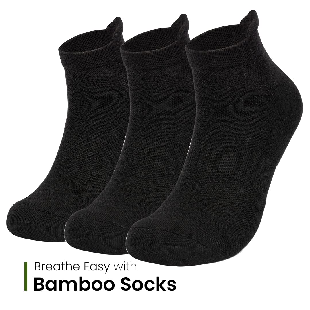 Mush Bamboo Performance Socks for Men || Sports & Casual Wear Ultra Soft, Anti Odor, Breathable Ankle Length Pack of 3 UK Size 6-10 (Black color, 3)