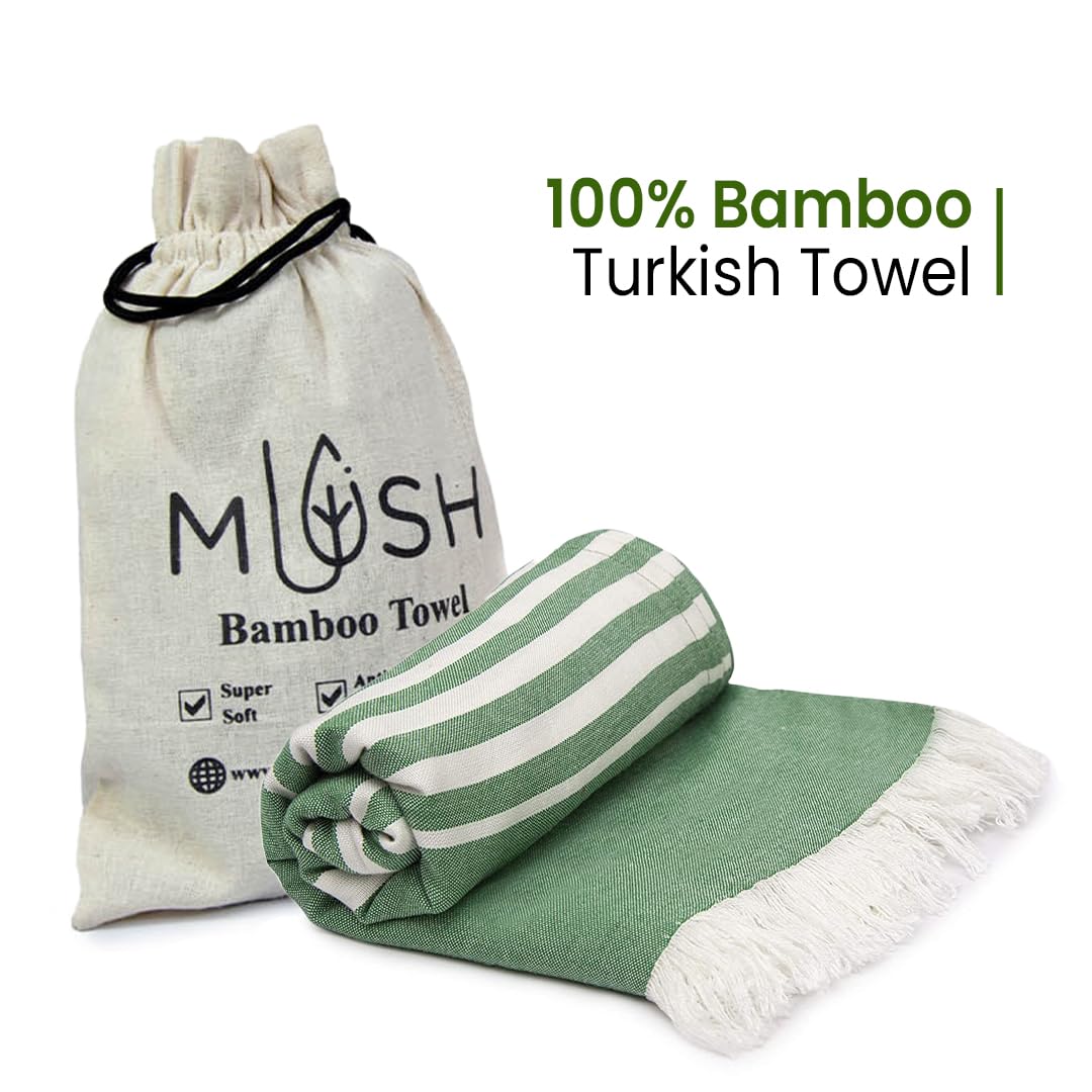 Mush 100% Bamboo Large Bath Towel | Ultra Soft, Absorbent, Light Weight, & Quick Dry Towel for Bath, Travel, Gym, Beach, Pool, and Yoga | 75 X 150 cms (Pack of 2, Lavender & Dk. Green)