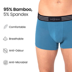 Mush Ultra Soft, Breathable, Feather Light Men's Bamboo Trunk || Naturally Anti-Odor and Anti-Microbial Bamboo Innerwear Pack of 3 (S, Grey Blue and Black)