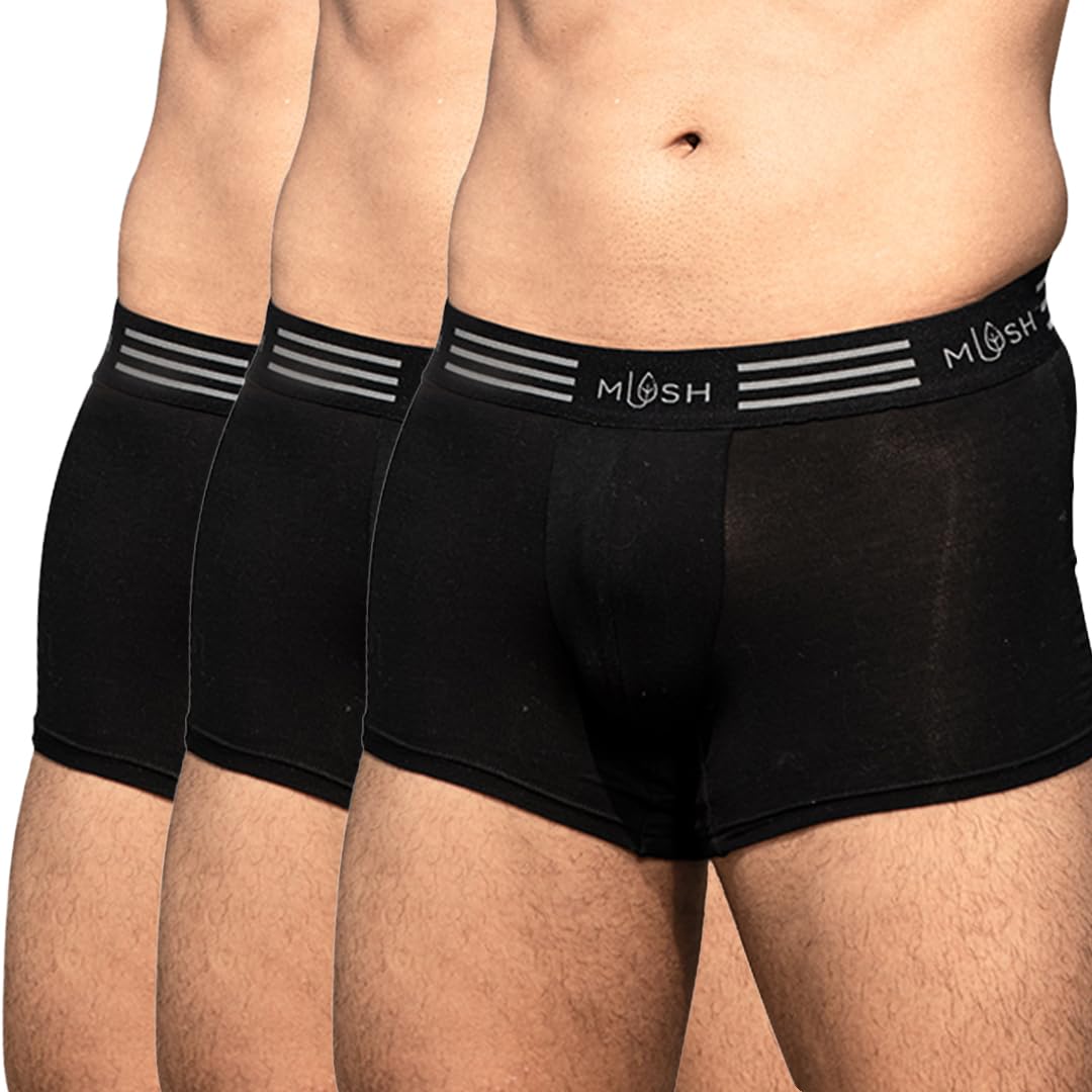 Mush Ultra Soft, Breathable, Feather Light Men's Bamboo Trunk || Naturally Anti-Odor and Anti-Microbial Bamboo Innerwear Pack of 3 (XL, Black)