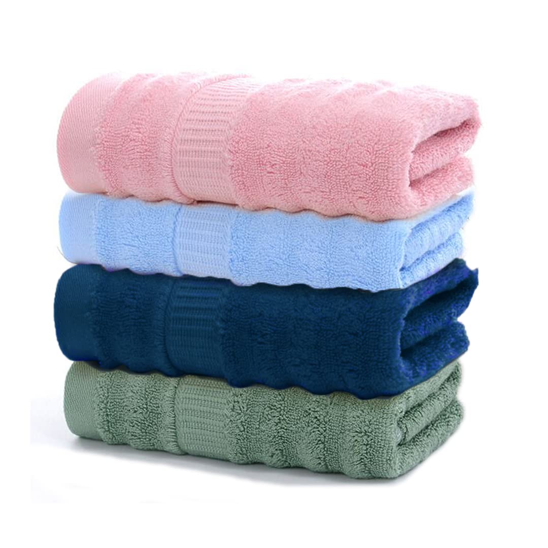 Mush Ultra Soft & Super Absorbent Towels | 600 GSM Bamboo Bath Towel Set | 29 X 59 Inches (Pink, Sky Blue, Navy Blue, Olive Green) Pack of 4
