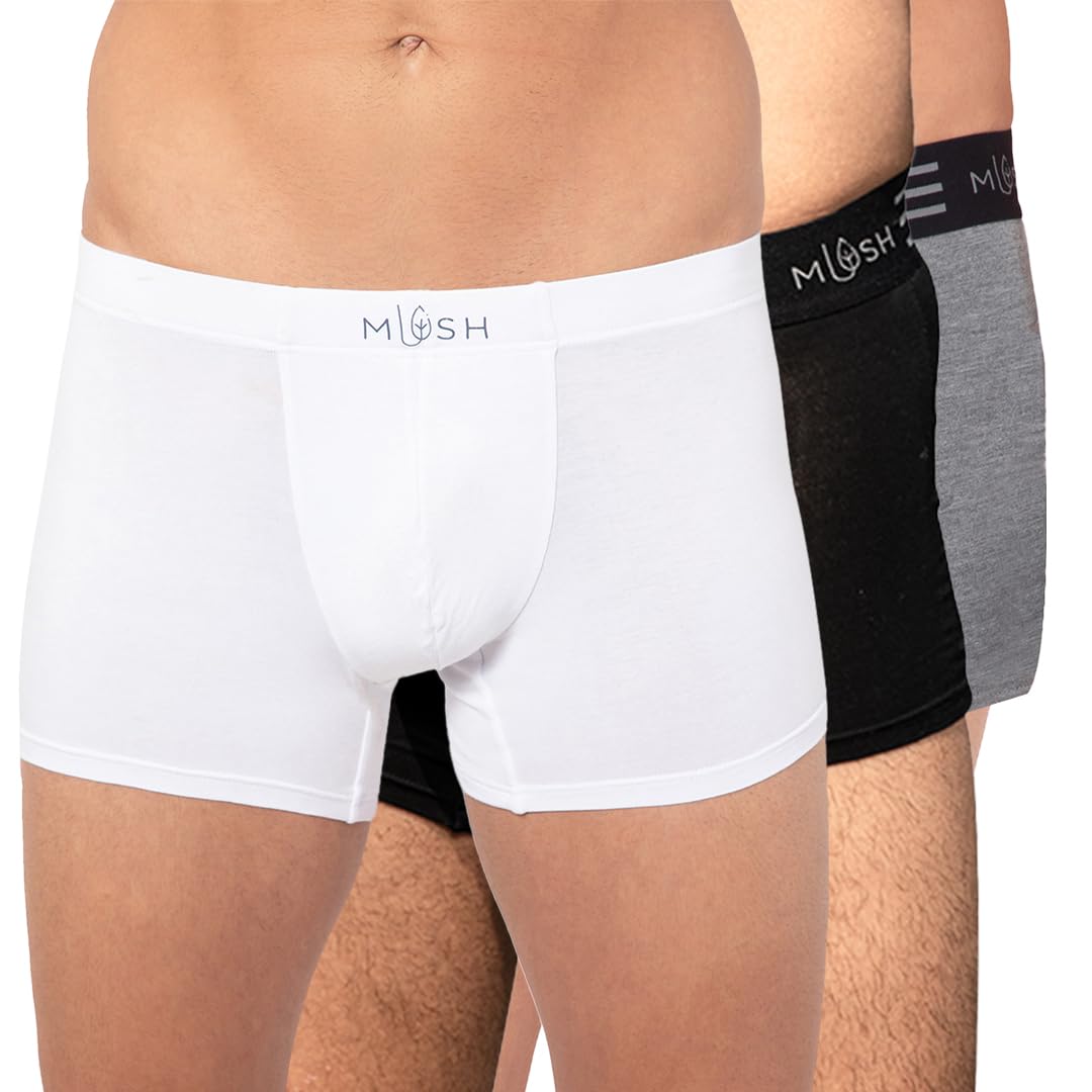 Mush Ultra Soft, Breathable, Feather Light Men's Bamboo Trunk || Naturally Anti-Odor and Anti-Microbial Bamboo Innerwear Pack of 3 (XL, Grey White and Black)