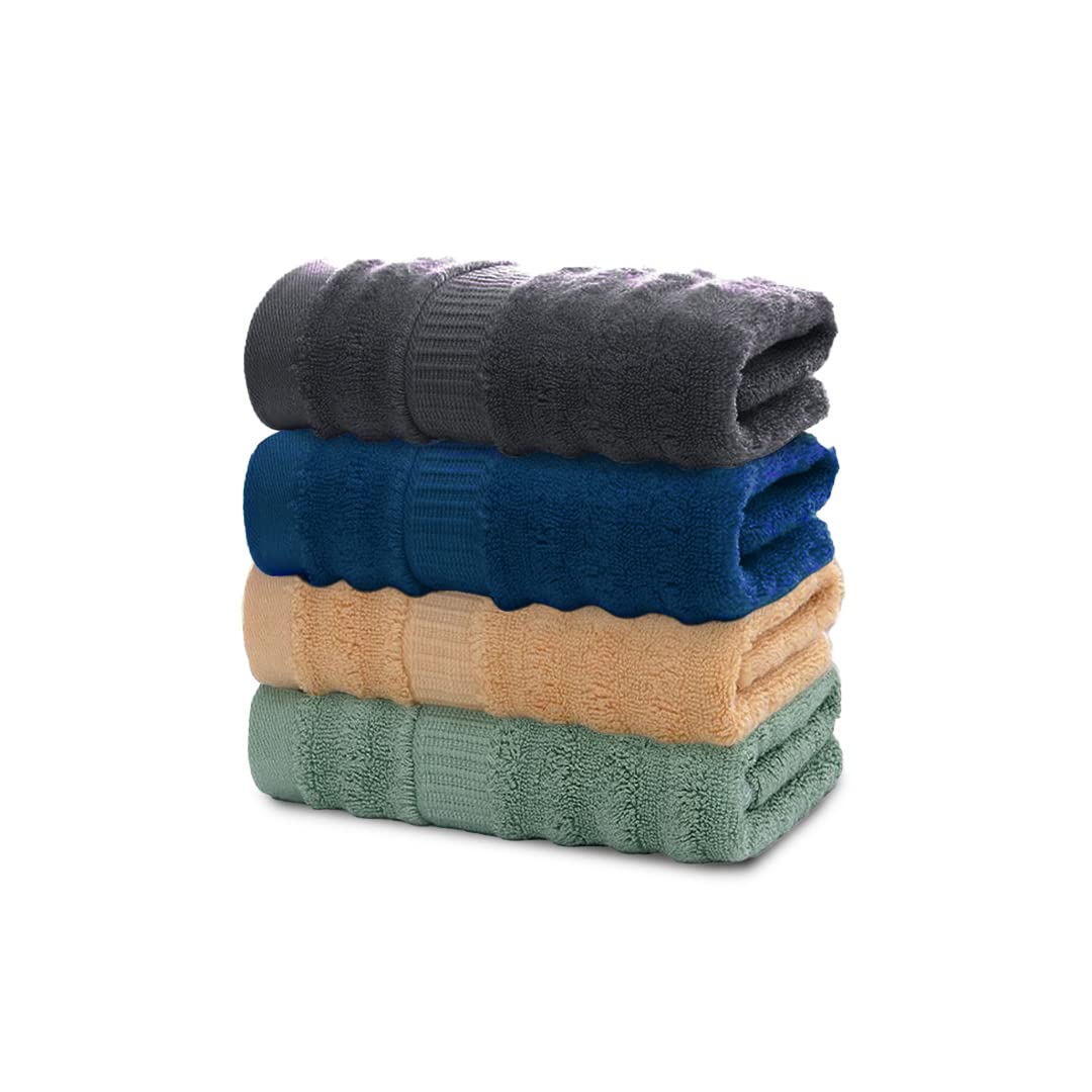 Mush Ultra Soft & Super Absorbent | 600 GSM Bamboo Bath Towel Set of 4 | 29 X 59 Inches (Space Grey, Navy Blue, Golden Brown, Olive Green) Pack of 4