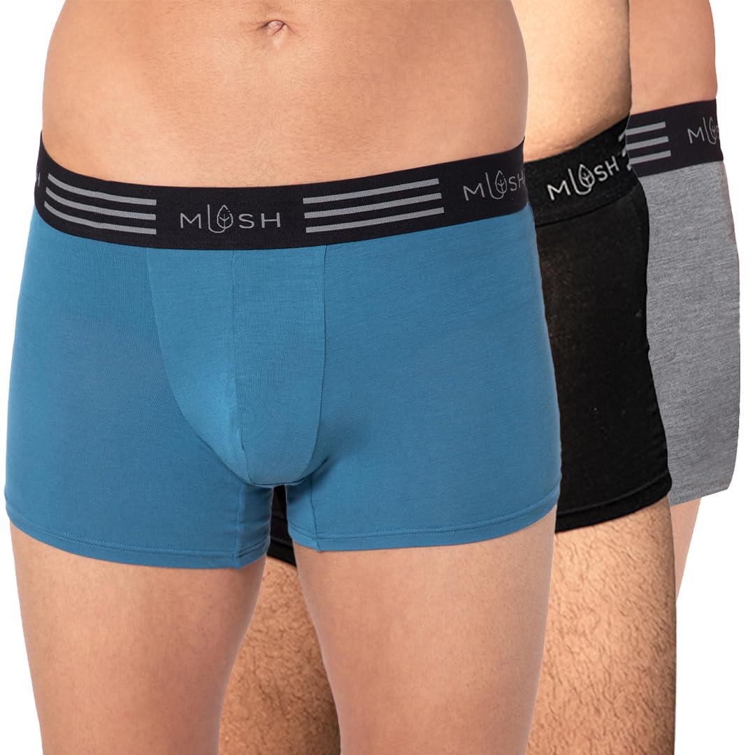Mush Ultra Soft, Breathable, Feather Light Men's Bamboo Trunk || Naturally Anti-Odor and Anti-Microbial Bamboo Innerwear Pack of 3 (XL, Grey Blue and Black)