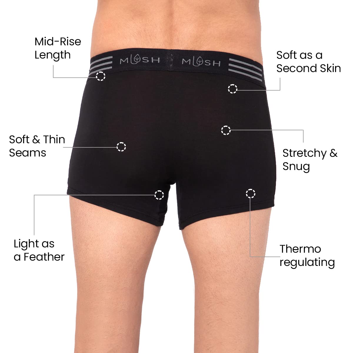 Mush Ultra Soft, Breathable, Feather Light Men's Bamboo Trunk || Naturally Anti-Odor and Anti-Microbial Bamboo Innerwear Pack of 3 (L, Grey White and Black)