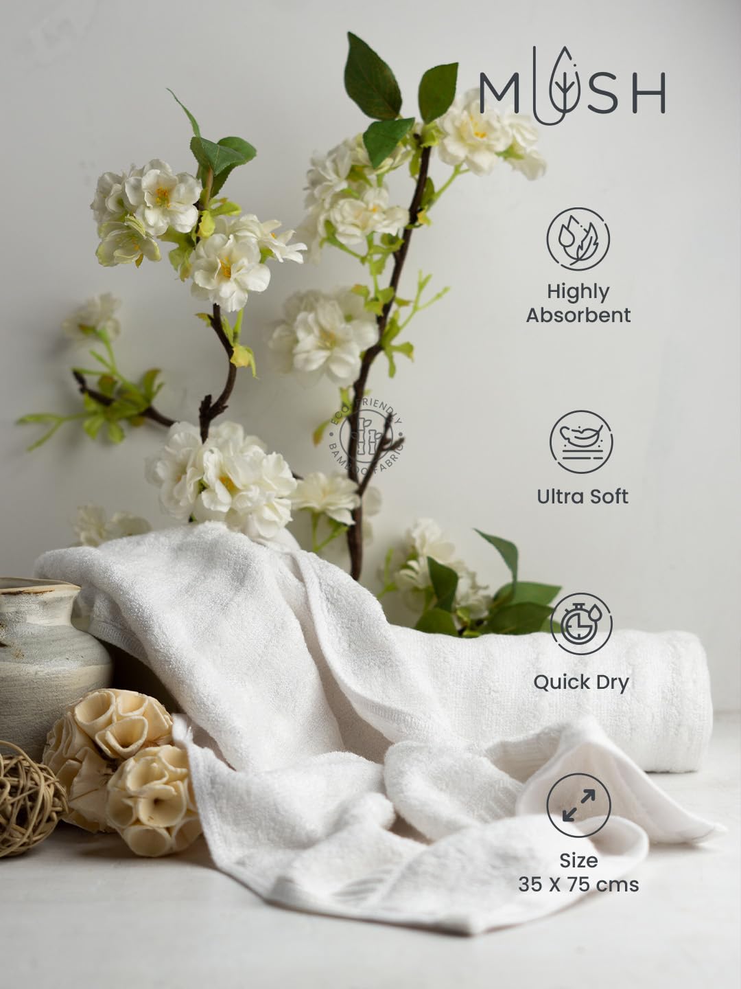 Mush 550 GSM Hand Towel Set of 2 | 100% Bamboo |Ultra Soft, Absorbent & Quick Dry Towel for Gym, Pool, Travel, Spa and Yoga | 29.5 x 14 Inches (Set of 6 Assorted)