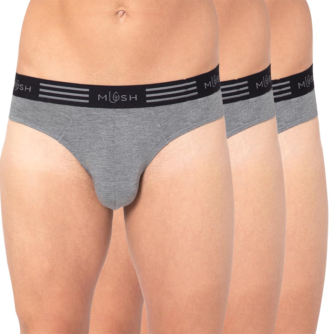 Mush Ultra Soft, Breathable, Feather Light Men's Bamboo Brief || Naturally Anti-Odor and Anti-Microbial Bamboo Innerwear Pack of 3 (S, Grey)