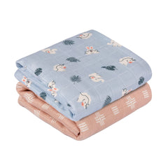 Mush 100% Bamboo Swaddle : Ultra Soft, Breathable, Thermoregulating, Absorbent, Light Weight and Multipurpose Bamboo Wrapper/Baby Bath Towel/Blanket (2, Geo Peach - Rabbit Blue)