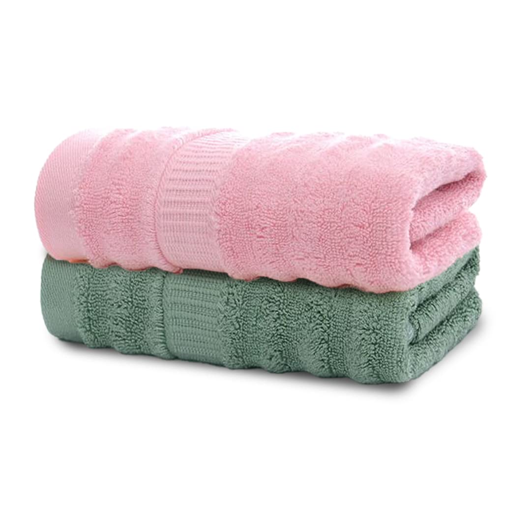 Mush Ultra Soft & Super Absorbent | 600 GSM Bamboo Bath Towel Set of 2 | 29 X 59 Inches (Pink & Olive Green) Pack of 2