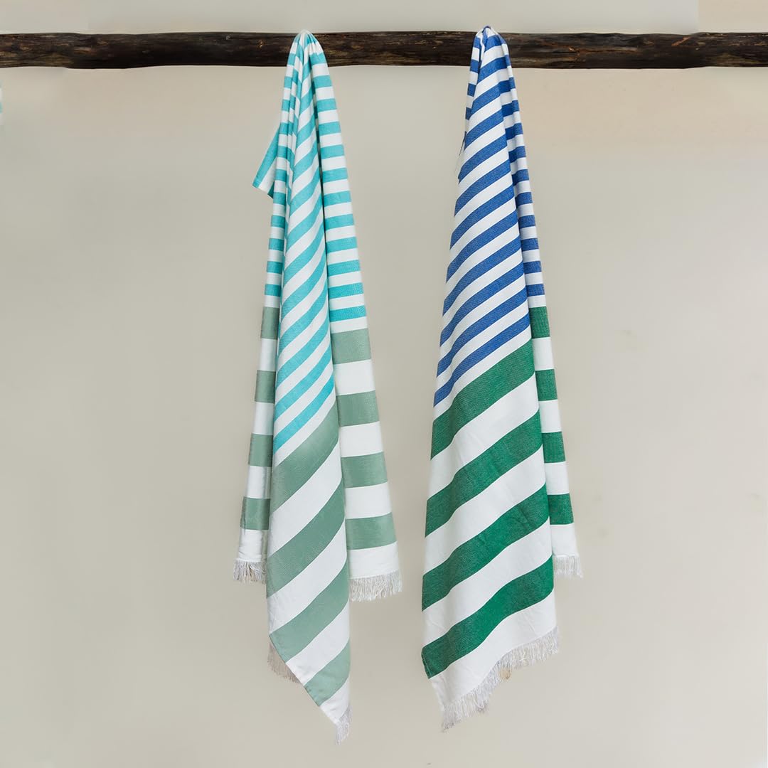 Mush Bamboo Turkish Towel Set: Perfect Diwali, Wedding, Housewarming, Anniversary Gifts for Women, Men, Couples. Soft, Absorbent, Compact, Quick Dry Towel for Bath, Travel, Gym, Beach, Pool, Yoga (2, Gift Box : Blue - Light Green)