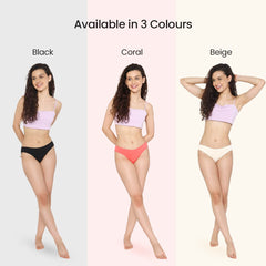 Mush Womens Ultra Soft Bamboo Modal Bikini Brief || Breathable Panties || Anti-Odor, Seamless, Anti Microbial Innerwear (M- Pack of 3, Beige Color)