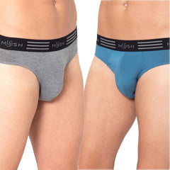 Mush Ultra Soft, Breathable, Feather Light Men's Bamboo Brief || Naturally Anti-Odor and Anti-Microbial Bamboo Innerwear Pack of 2 (S, Blue and Grey)