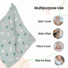 Mush Super Soft 100% Bamboo Washcloth/Reusable Baby Wipes/Baby Towel for New Born || Two-Layered || Absorbent, Anti-Microbial, Sensitive Skin Friendly (1, Rabbit Green)