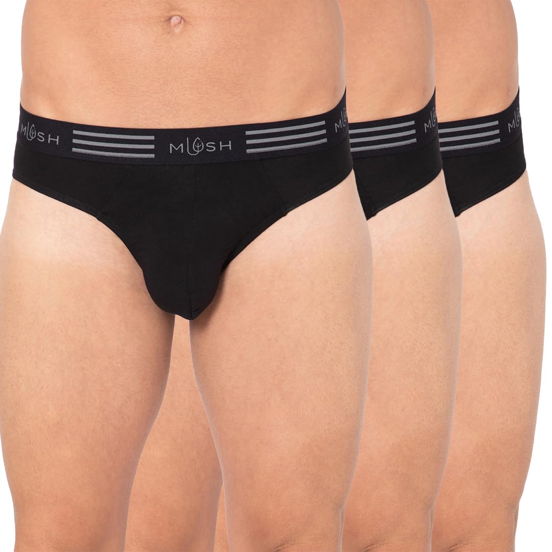 Mush Ultra Soft, Breathable, Feather Light Men's Bamboo Brief || Naturally Anti-Odor and Anti-Microbial Bamboo Innerwear Pack of 3 (S, Black)