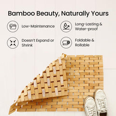 Mush Bamboo Wooden Rectangular Door Mat | Floor Mat | Non-Slip Quick Drying Mat for Home, Office | Anti Slip Silicone Pads |Medium Size (40x60cm) | Pack of 1, Natural Bamboo Color