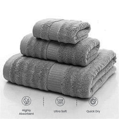 Mush Bamboo Luxurious 3 PieceTowels Set | Ultra Soft, Absorbent and Antimicrobial (Bath Towel, Hand Towel and Face Towel) Perfect as a Diwali/House Warming (Gift Box : Space Grey)