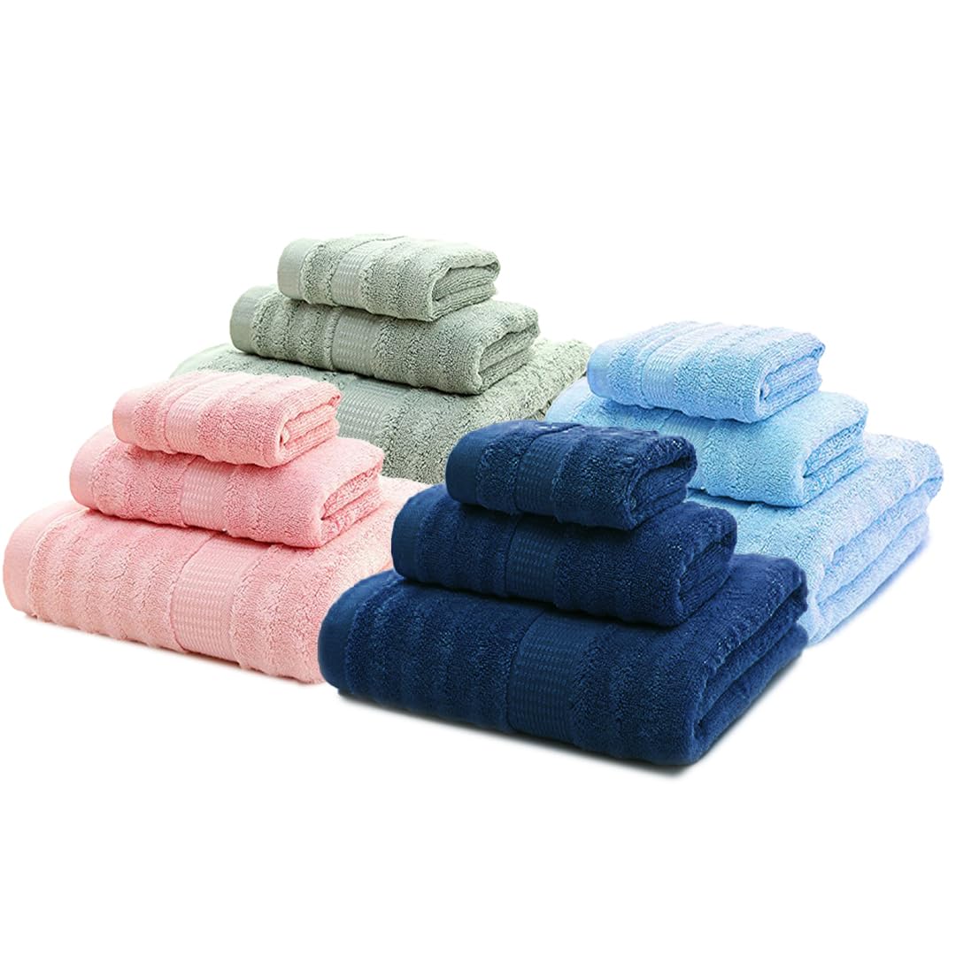 Mush Bamboo Towels Set | Ultra Soft, Absorbent and Antimicrobial 600 GSM (4 Bath Towel, 4 Hand Towel and 4 Face Towel) Perfect for Daily Use and Gifting (Olive, Pink, Navy, & Sky)