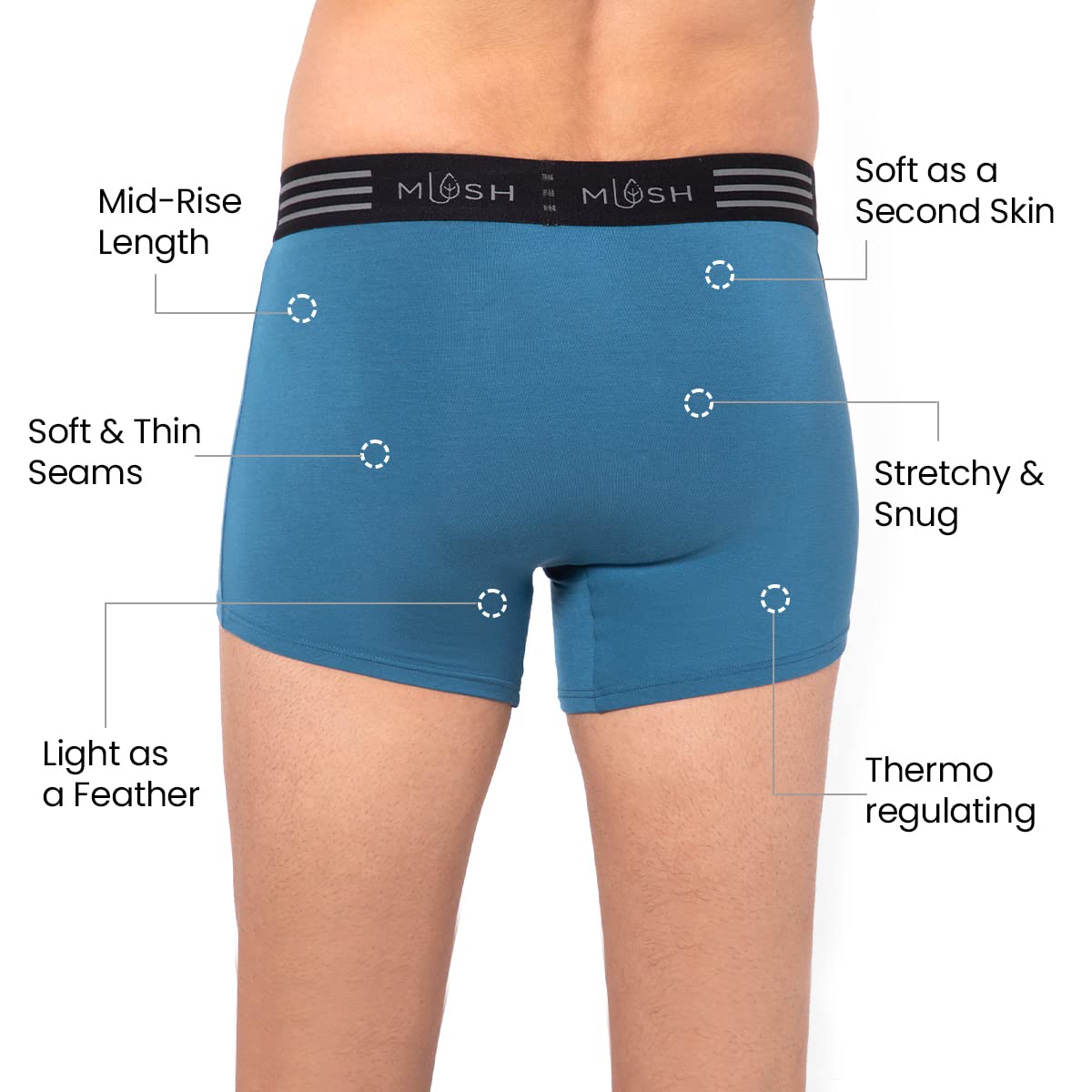 Mush Ultra Soft, Breathable, Feather Light Men's Bamboo Trunk || Naturally Anti-Odor and Anti-Microbial Bamboo Innerwear (L, Blue)