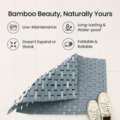 Mush Bamboo Wooden Rectangular Door Mat | Floor Mat | Non-Slip Quick Drying Mat for Home, Office | Anti Slip Silicone Pads |Large Size (50x70cm) | Pack of 1, Grey