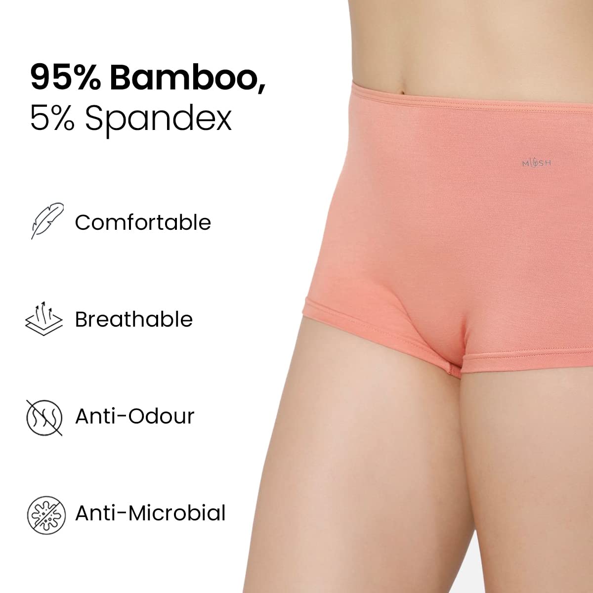 Mush Womens Ultra Soft High Waist Bamboo Modal Boyshorts || Breathable Panties || Anti-Odor, Anti Microbial Innerwear (M, Peach)